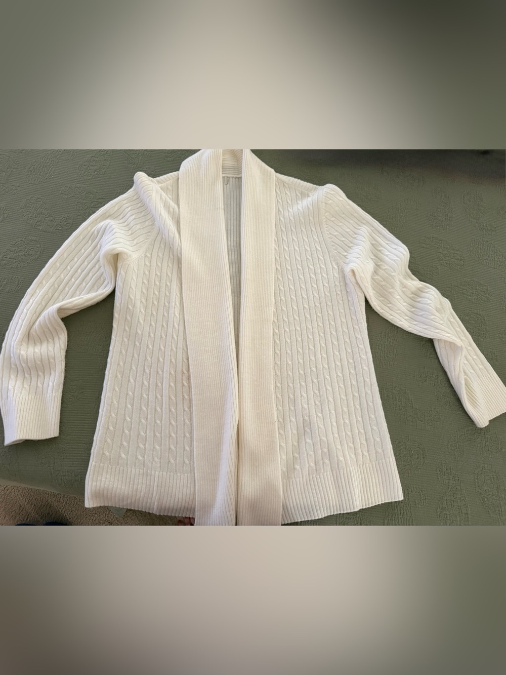 White Cable-Knit Open Front Women's Sweater Cardigan